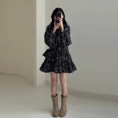 批发2026早春<b class='q'>大码</b>女装碎花长袖连衣裙茶歇小个子打底短裙