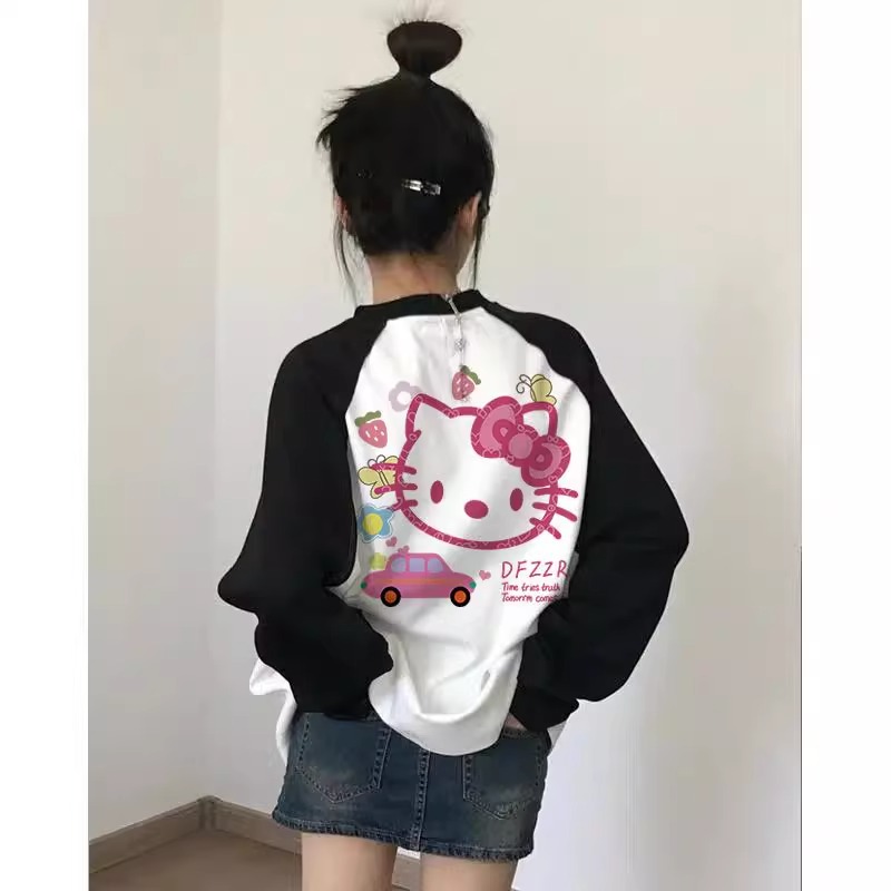 PF21531#精疏紧密100%棉T恤7色M-3XL 长袖拼接拼色女裝貨源服裝批發