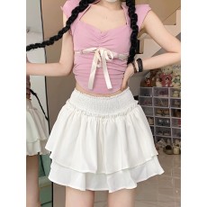批发精品首尔斜+全松紧腰打揽荷叶边a字<b class='q'>蓬蓬裙</b>半身裙春夏季短裙秋冬季