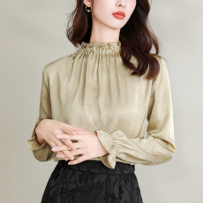 批发实拍2026木耳边立领<b class='q'>长袖</b>衬衫女秋季款法式气质垂感衬衣