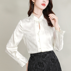 批发实拍2026新中式衬衫春秋国风女装醋酸提花改良上衣