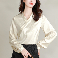 批发实拍<b class='q'>中国风</b>醋酸上衣女提花中式改良汉服新款茶服女交领斜襟上衣