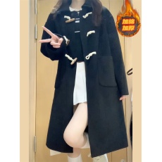 批发中长款黑色毛呢外套<b class='q'>女</b>秋冬季2026新款小个子赫本风牛角扣呢子<b class='q'>大</b>衣