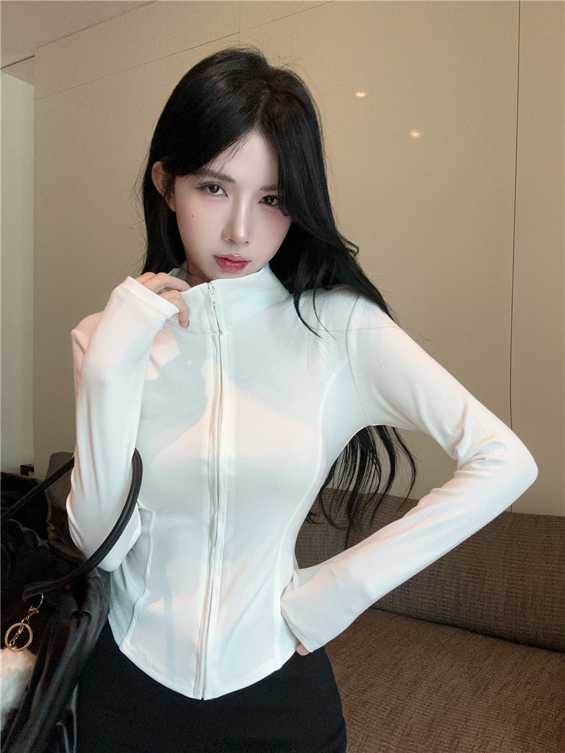 Actual shot ~ Autumn new Ankola hot girl wears temperament, slim, stand-up collar, western-style long-sleeved short jacket