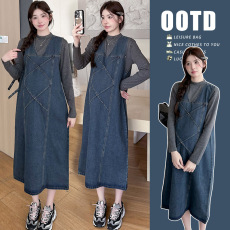 批发实拍 孕妇秋冬牛仔裙套装棉长袖圆领打底衫