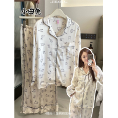 批发实拍实价冰丝睡衣长袖<b class='q'>杨幂</b>明星<b class='q'>同款</b>小白兔家居服两件套