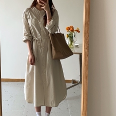批发韩国<b class='q'>东大门</b>文艺气质 宽松显瘦收腰纯色<b class='q'>连衣裙</b>配腰带