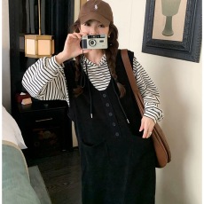 批发大码女装春季新款假两件连帽针织长袖中长裙韩版宽松毛衣连衣裙