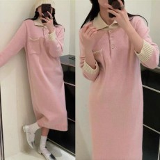 批发大码女装针织裙秋冬装新款时尚简约宽松中长款显瘦长袖毛衣连衣裙