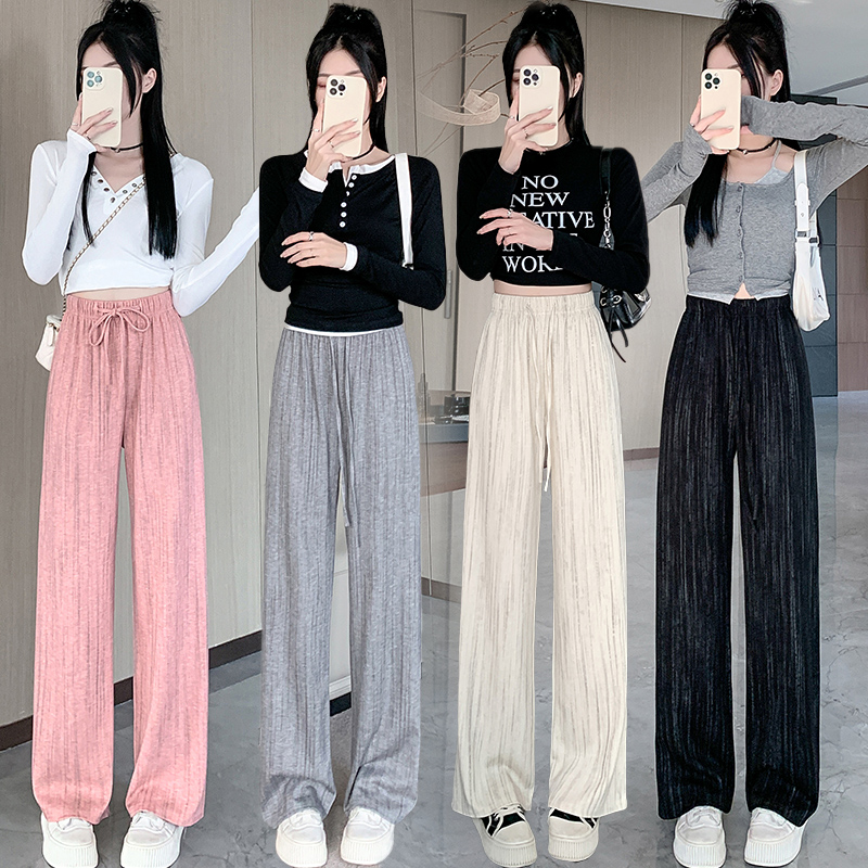 PF21544#扎染窄版阔腿裤女新款软糯松紧腰垂坠感小个子直筒拖地裤女裝貨源服裝批發
