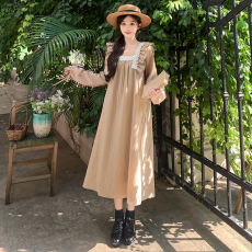 批发实拍<b class='q'>大码</b><b class='q'>女装</b>春装新款时尚法式方领长袖中长裙高级感<b class='q'>超</b>仙连衣裙