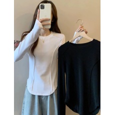 批发实拍2026春装大码加绒加厚正肩鱼骨长袖t恤胖mm显瘦遮肉打底上衣