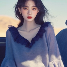 批发2025秋季新款毛衣小众设计感高级感慵懒风紫色荷叶边V领针织上衣