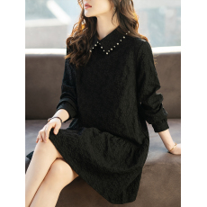 批发限价+12  翻领钉珠春秋季长袖<b class='q'>连衣裙</b>2026时尚气质显瘦裙子