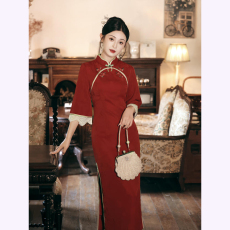 批发<b class='q'>红色</b>旗袍2026新款改良年轻款高端订婚敬酒服新娘<b class='q'>礼服</b>裙秋冬季长袖