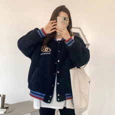批发高级感棒球服上衣2025新款爆款秋<b class='q'>冬</b>季时尚宽松羊羔绒卫衣外套