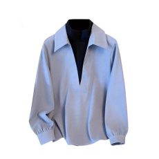 批发2026春装新款大码女装高级感洋气衬衫女胖mm假两件高领拉链上衣