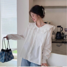 批发2026早春新款韩国东大门大码女装气质荷叶边娃娃翻领衬衫