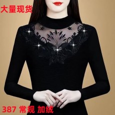 批发<b class='q'>打底衫</b>女时尚蕾丝<b class='q'>打底衫</b>女长袖修身百搭半高领洋气秋冬加绒小衫