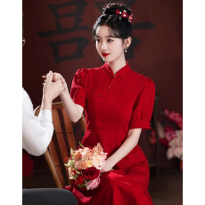 批发红色敬酒服2025新款新娘<b class='q'>孕妇</b><b class='q'>订婚</b>旗袍高级感连衣裙礼服