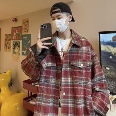 批发美式复古格子外套男士春秋翻领夹克潮牌痞帅炸街小香<b class='q'>风</b>上衣服男款