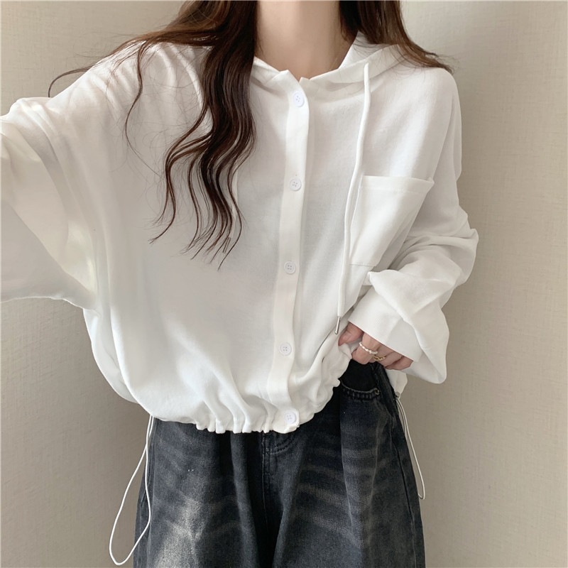 PF20544#华棉复合薄款卫衣女春秋薄款宽松连帽开衫短款上衣外套女裝貨源服裝批發