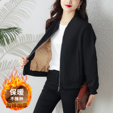 批发带里布加绒加厚短外套女秋冬纯色休闲宽松棒球服立领夹棉外套