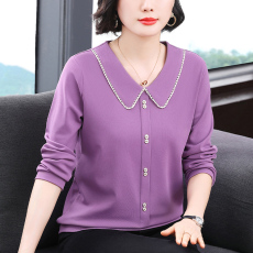 批发2026春季新款<b class='q'>妈妈装</b>撞色显白宽松休闲大码长袖洋气上衣气质秋装