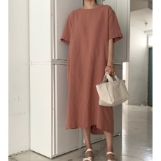 批发韩国chic夏季复古百搭安可拉红宽松系带前后俩穿慵懒风长款<b class='q'>连衣裙</b>