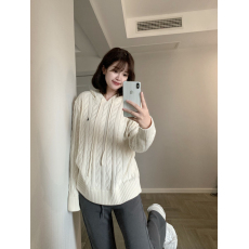 批发连帽针织套头毛衣女新款宽松显瘦麻花韩版休闲纯色针织衫上衣潮