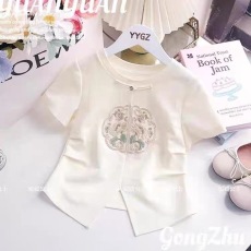 批发女童T恤2026新款<b class='q'>儿童</b>短袖上衣中国风刺绣春夏装中大童洋气打底衣