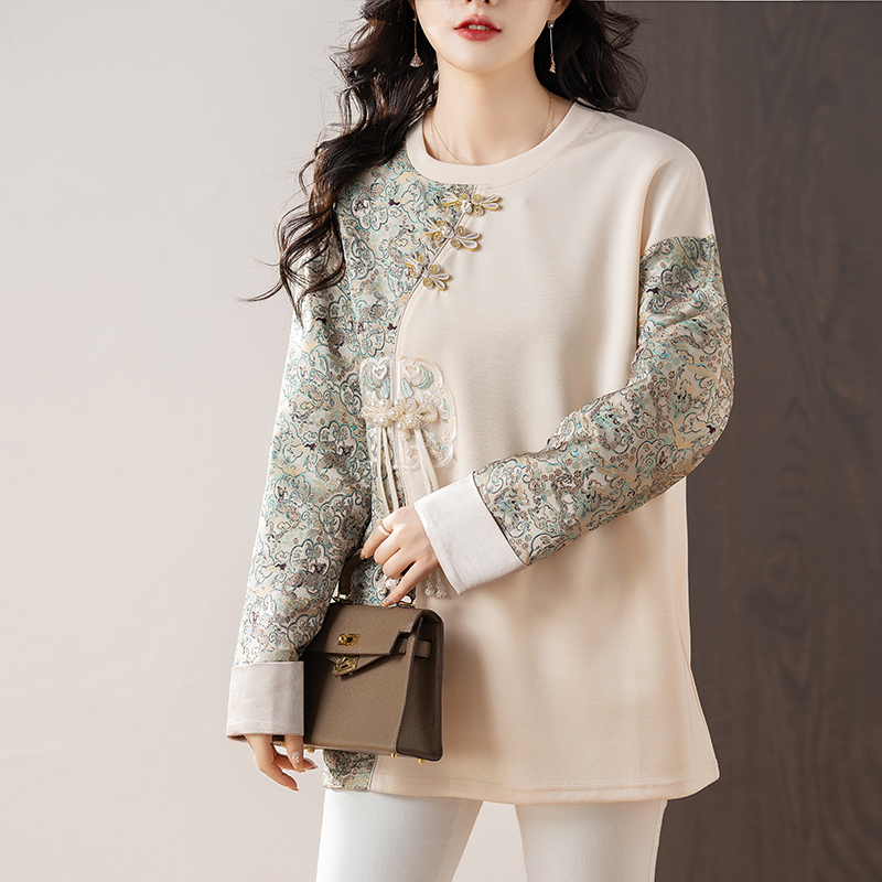 MY2794#新中式提花拼接长袖新款设国风中长女装女裝貨源服裝批發