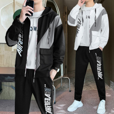 批发实拍春<b class='q'>秋</b>男士潮牌时尚拼色印花百搭休闲开衫连帽两件套装