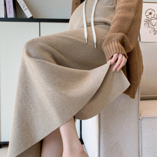 批发实拍 孕妇新款舒适羊毛针织半身裙休闲显瘦中长款后开叉A字长裙