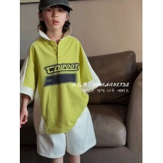 批发波拉韩童装女童短袖儿童拼色t恤2026夏<b class='q'>男童</b>休闲T<b class='q'>中大</b>童插肩袖上衣