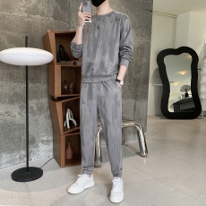 批发实拍春<b class='q'>秋</b>男士麂皮绒迷彩潮牌时尚拼色印花百搭休闲圆领两件套装