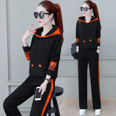 批发M--4XL春<b class='q'>秋</b>季新款两件套韩版运动套装连帽卫衣女宽松显瘦休闲服