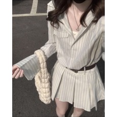 批发韩系氛围感穿搭设计感小众polo领条纹衬衫<b class='q'>连衣裙</b>高级感绝美小裙子