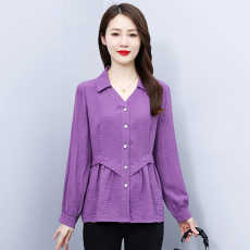批发实拍2026春季新款长袖中长款纯色<b class='q'>衬衫</b>女大码胖MM洋气减龄百搭上衣