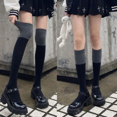 批发春秋新款拼色过膝<b class='q'>袜</b>显瘦小腿<b class='q'>袜</b>日系棉堆堆袜子女长筒JK袜子短筒