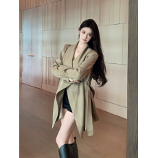 实拍复古性感不规则大翻领宽松时尚风衣外套女