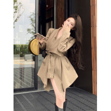 批发实拍复古性感不规则大翻领宽松时尚<b class='q'>风衣</b><b class='q'>外套女</b>