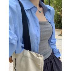 批发蓝色肌理感防晒衬衫女2026夏宽松休闲基础百搭薄款透气衬衣外套