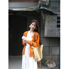 批发实拍实价#橘<b class='q'>色</b>针织<b class='q'>开衫</b>2026春季<b class='q'>糖果</b><b class='q'>色</b>圆领休闲单排扣针织外套女