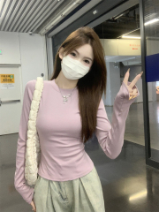 Real shot 2024 new autumn Korean style slim and versatile solid color slim long-sleeved inner T-shirt top