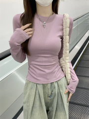 Actual shot of the new autumn Korean style slim-fit basic versatile solid color slimming long-sleeved inner T-shirt top