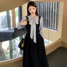 批发实拍~2026<b class='q'>春</b>季新款设计感减龄显瘦高腰衬衫假两件大码连衣裙长裙