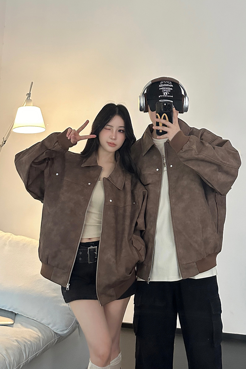 실사 커플룩 가을 겨울 의류 새로운 조수 브랜드 가죽 자켓
