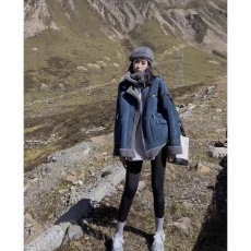 批发冬季韩版仿羊羔毛外套女加绒加厚宽松港味炸街机车夹克上衣女棉服