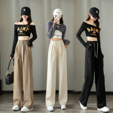 批发针织窄版阔腿裤女2025春秋新款高腰垂感宽松阔腿裤直筒拖地长裤子